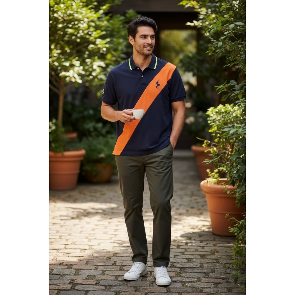 Ralph Lauren US Open Tennis Polo Shirt Navy Orange Sash Neon XL Mens